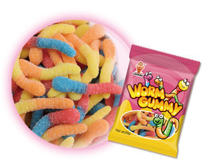 Caramelle Halal all'ingrosso personalizzate al gusto di frutta a forma di vermi, dolci caramelle gommose 1kg x 10 sacchetti - Product Image 3