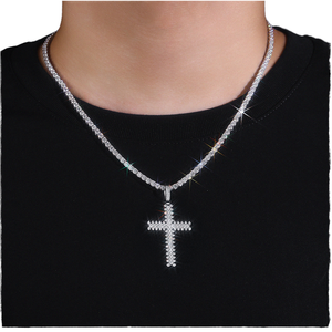 Three Row Moissanite Cross Pendant Necklace S925 Silver Plating Iced Hip Hop Jewelry Design <b>Rapper</b> Zanlong P15354 GRA - Product Image 1