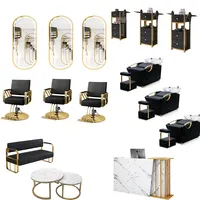 Set Furnitur Salon Warna Hitam dan Emas, Set Furnitur Tempat Salon Desain Modern untuk Salon