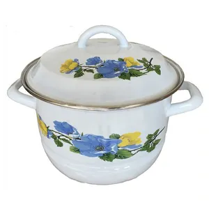 Custom high quality 3pcs white enamel coated cast iron food steamer with decal
