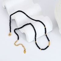 Collar de Cuentas Hecho a Mano para Mujer, con Diamantes Negros Tallados y Pequeñas Cuentas Doradas, Joyería Clásica Versátil en Capas, Ideal para Aniversario