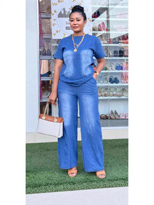 Ensemble Coordonné Chic Streetwear en <span class=keywords><strong>Jean</strong></span> pour Femme – Style Vintage Délavé, Coupe Décontractée, Jambes Larges – Tenue d'Été - Product Image 3