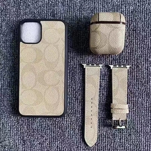 เคสโทรศัพท์หนังแบรนด์แฟชั่นสุดหรูสำหรับโทรศัพท์รุ่น 15 14 13 12 11 Xs Max Xr <span class=keywords><strong>7</strong></span> 8 <span class=keywords><strong>Plus</strong></span> และเคสสำหรับ AirPods พร้อมสายนาฬิกา - Product Image 4