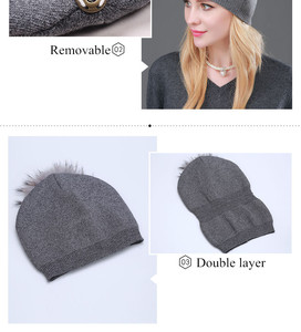 Nouveau <span class=keywords><strong>bonnet</strong></span> en tricot d'hiver pour femmes, mode, véritable fourrure de raton laveur, <span class=keywords><strong>pompon</strong></span>, <span class=keywords><strong>bonnet</strong></span> en <span class=keywords><strong>cachemire</strong></span> et laine, <span class=keywords><strong>bonnet</strong></span> ample - Product Image 4