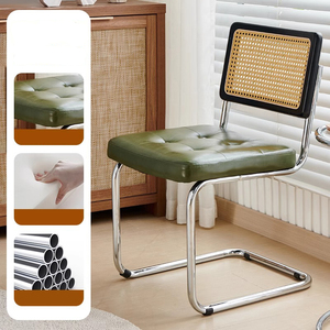 Silla de comedor moderna de piel sintética y metal con asiento acolchado y respaldo de bastón para el comedor del hogar, la oficina o los asientos de café - Product Image 5