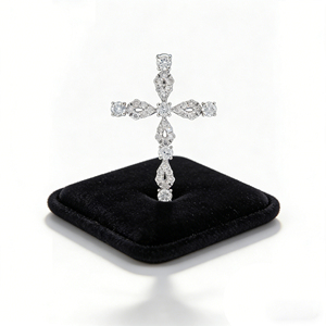 CUSTOM SILVER 10K/14K/18K GOLD PLATED LAB GROWN CVD DIAMOND CLASSIC ENGAGEMENT GIFT SWEATER <b>CHAIN</b> NECKLACE <b>CROSS</b> PENDANT - Product Image 2