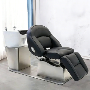 Lujosas lavacabezas de acero inoxidable de diseño moderno en blanco y sillas de peluquería con ángulo ajustable para lavado de cabello en oferta - Product Image 1