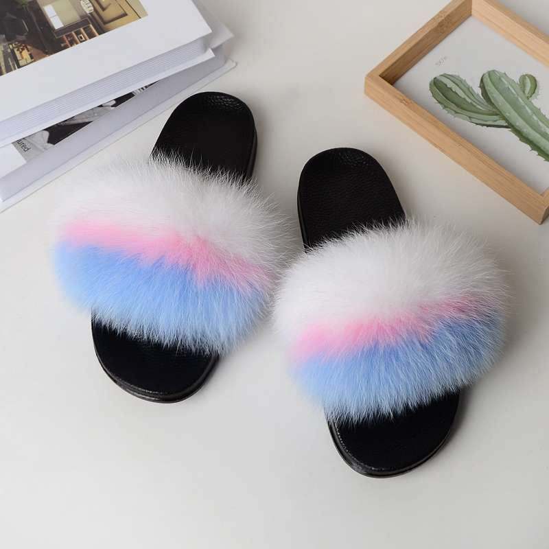 2women fox fur slippers