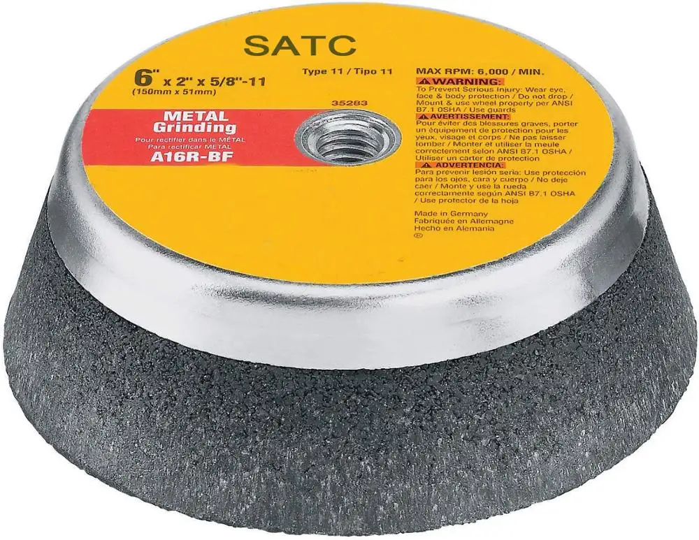 SATC 6-Inch by 2-Inch by 5/8-Inch-11 Thread Metal Grinding Steel Backed Cup Wheel