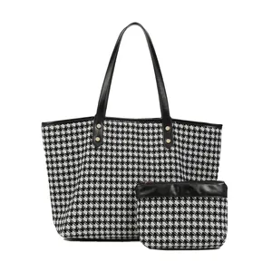 여성을위한 블랙 버드 패턴 토트 핸드백 쇼핑 지갑 작은 인테리어 가방 2024 숙녀 대용량 단순