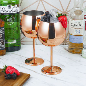 Calice da Cocktail a Forma di Palloncino Grande 700ml in Acciaio Inox Lucidato a Specchio Placcato Oro Rosa con Stelo Lungo per Feste - Product Image 5