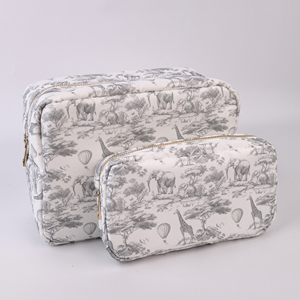 Nouvelle Pochette Cosmétique en Nylon à Fermeture Éclair, Motif Girafe Éléphant, Couleurs Violet Vert Gris, Style Champêtre Français, Chinoiserie Toile de Jouy - Product Image 3