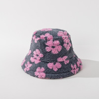 Chapeau seau en fausse fourrure moelleux avec broderie 3D et impression numérique Design de fleurs Accessoire d'hiver décontracté