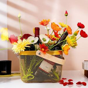 Omhxwx — panier à fruits original avec poignée en bois, panier de légumes plaqué or, maille en métal noir, fil de rangement de cuisine - Product Image 2