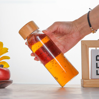 Botol minum kaca borosilikat tinggi Premium, botol air minum silinder portabel 300ml dengan tutup bambu