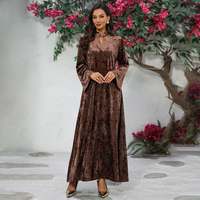 Robe Abaya Musulmane Vintage à Col Montant en Velours Froissé et Strass, en Polyester, pour le Moyen-Orient, l'Asie Centrale et l'Afrique