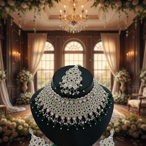 Silver Plated Brass Zircon Bridal <b>Set</b> Choker Necklace Drop Earrings Tikka Ethnic High Quality Wedding Engagement Party Gift - Product Image 2