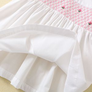 Neues Sommerliches Lässiges Retro Baumwoll-Kleid mit Stickerei, Weiß, Kurzärmelig, A-Linie für Kleine/Mittlere Kinder, Knitterfrei - Product Image 5