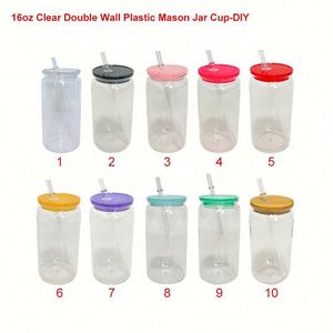 Gobelets à smoothie en plastique sans BPA personnalisables de 16 oz avec pailles pour DIY, cadeaux personnalisés pour le camping et les entreprises - Product Image 4
