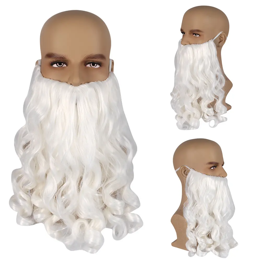 Christmas Cosplay Wig Beard Santa Claus Beard Wig White Curly Long Synthetic Hair Adult Cosplay Costume Christmas Gift Role Play