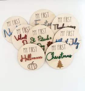 3 первых праздничных вехи, мои первые фото-маркеры | Подарок на память для ребенка на первый год, деревянный диск для вехи
