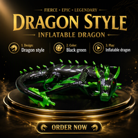 Dragon gonflable transparent en PVC, dragon couché noir et vert personnalisé, cool et original