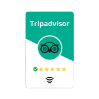 Carte de visite personnalisée avec puce NFC 1k RFID 13,56 MHz, protocole ISO 14443A, matériau PVC imperméable, carte pivotante en U pour les avis Google