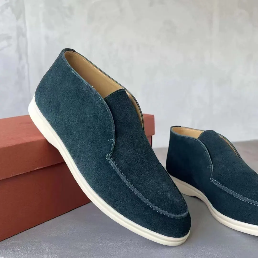 Pabrik High-Top Kulit High-Top Sepatu Loafer Sol Lembut Pria Slip-On Malas Datar Retro Sepatu Tunggal Kasual Ukuran Besar Sepatu Wanita