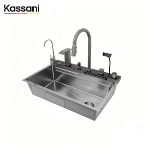 Grifo de Cocina Multifuncional Digital Inteligente con Secador de Manos Extraíble, Fregadero de Cocina de Acero Inoxidable con Cascada - Product Image 1