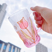 Style japonais peint à la main Rose tasse cristal verre Glacier eau thé lait tasse à café Couple cadeau