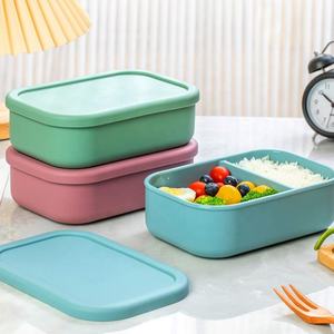 Boîte à lunch bento en silicone de qualité alimentaire à 2 compartiments avec couvercle, boîte à lunch en silicone, récipient de stockage alimentaire - Product Image 4