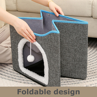 Grande tanière pliable pour chat d'intérieur avec boule moelleuse et griffoir