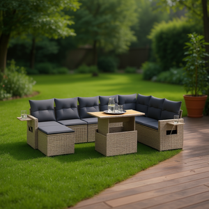 Grand ensemble de canapés de jardin en rotin gris avec accoudoirs réglables, mobilier d'extérieur de style contemporain, 6 places - Product Image 2