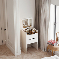 Table de toilette moderne en bois avec miroir éclairé LED, design rabattable, armoire de rangement multifonctionnelle, pour chambre à coucher et salon
