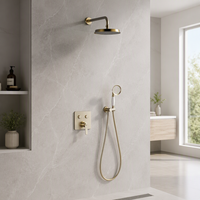 Ensemble de douche mural dissimulé Weihao en laiton brossé doré non revêtu, avec système de pulvérisation pluie, kit eau chaude et froide pour salle de bain