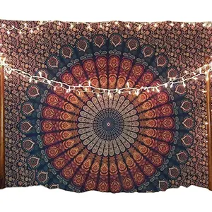 Wall Hanging Decorative Cloth 100% Polyester Wholesale Peacock Mandala Custom Tapestry Indian Printed
