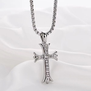 Designable Rhinestone <b>Cross</b> Pendant Sweater <b>Chains</b> for <b>Men</b> Titanium Steel <b>Chain</b> Hip-hop Fashion Jewelry Necklaces - Product Image 3