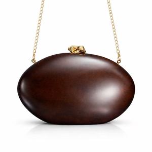 Wholesale women‘s clutch Oval Clutch Bag With Gold Chain Magnetic Closure Evening Party Style Solid Color Leather Clutch Bag - Product Image 3