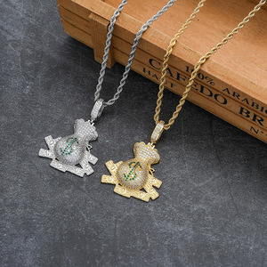 Pendentif Sac d'Argent Dollar, Accessoires Hip Hop en Cuivre Incrusté de Zircon, Grand Pendentif Sac d'Argent Dollar - Product Image 3