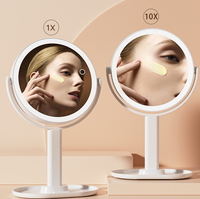 Espejo Cosmético de Doble Cara para Viaje, con Soporte Giratorio de 360 Grados, Logotipo Personalizado y Luces con Función de Aumento