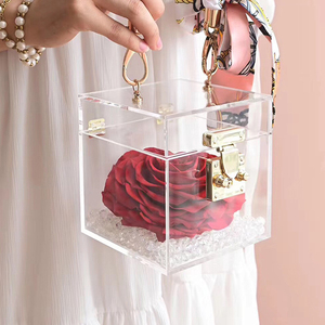 Caja de flores acrílicas hechas a mano, caja cuadrada de flores preservadas, tipo corazón para Navidad, Día de San Valentín, regalo favorito de la floristería - Product Image 1
