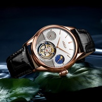 Montre Tourbillon Multifonctionnelle Élégante AESOP, Montres Mécaniques Classiques pour Hommes Noir/Blanc Phase de Lune