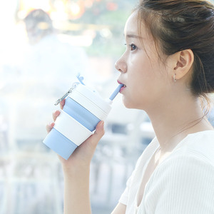 Hot bán Silicone ráp cốc cà phê di động tái sử dụng có thể gập lại Silicone du lịch ly cà phê Mug với nắp và rơm - Product Image 4