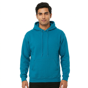 Sweat-shirt à capuche classique pour homme en coton molletonné épais, respirant, avec broderie 3D, cordon de serrage et poche, couleur saphir antique - Product Image 1