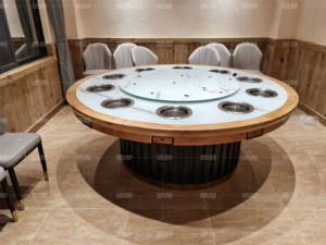 Bàn nướng lẩu điện tròn thương mại, không khói, tích hợp bếp từ <span class=keywords><strong>mini</strong></span>, ngăn chia tùy chỉnh, dành cho nhà hàng lẩu hiện đại - Product Image 2