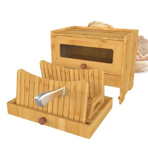 Boîte à pain en bois Shengxiang Handicrafts avec porte en verre, double compartiment, étagère de rangement pour cuisine, pour pain et épices - Product Image 5