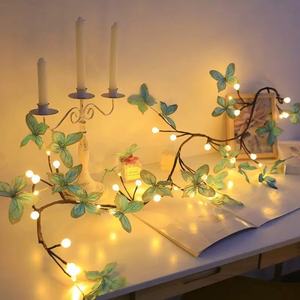 LED Butterfly String <b>Lights</b> Warm White 2700K Indoor Decor <b>Hanging</b> Fairy <b>Lights</b> with Green Leaves 25000H Lifespan - Product Image 1