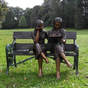 Sculpture en bronze coulée sur mesure grandeur nature, garçon, fille, mère, enseignant et enfants lisant sur un banc, statue d'extérieur - Product Image 3