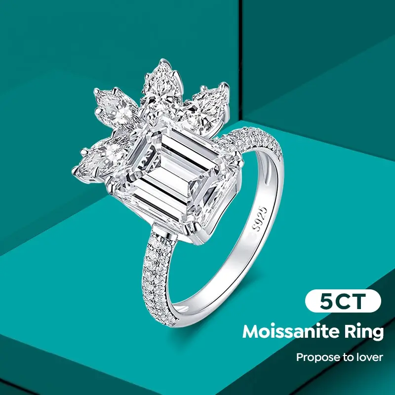GRA VVS radiante corte esmeralda 5ct 11mm rectángulo genuino Moissanite diamante anillo 925 plata esterlina compromiso joyería fina para mujer