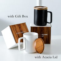 Logo personnalisé classique grande 15oz nordique noir blanc tasse à café en céramique avec couvercle boîte-cadeau